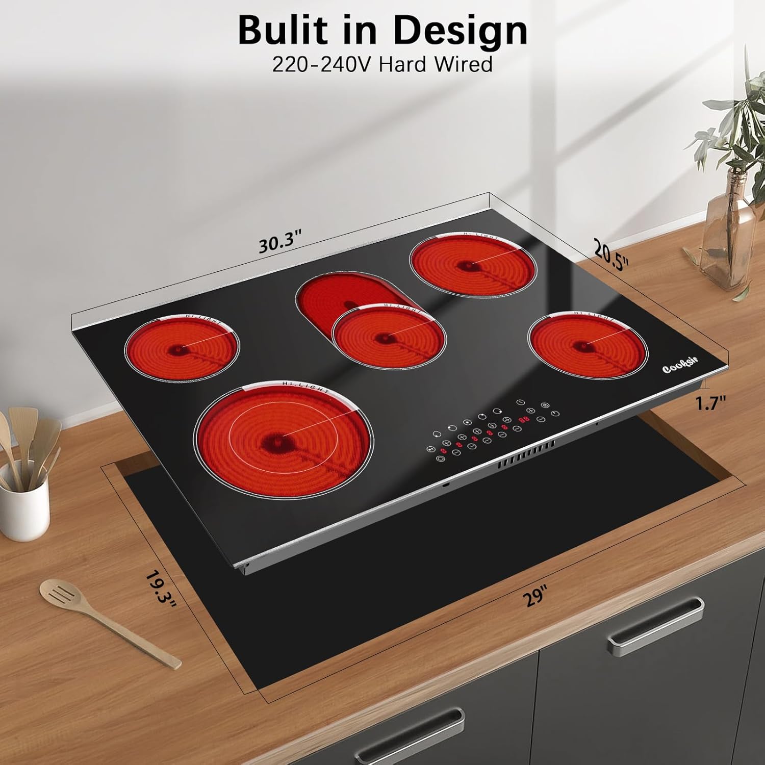 Cooksir 5-Burner 30-Inch Electric Cooktop with 8400W Power