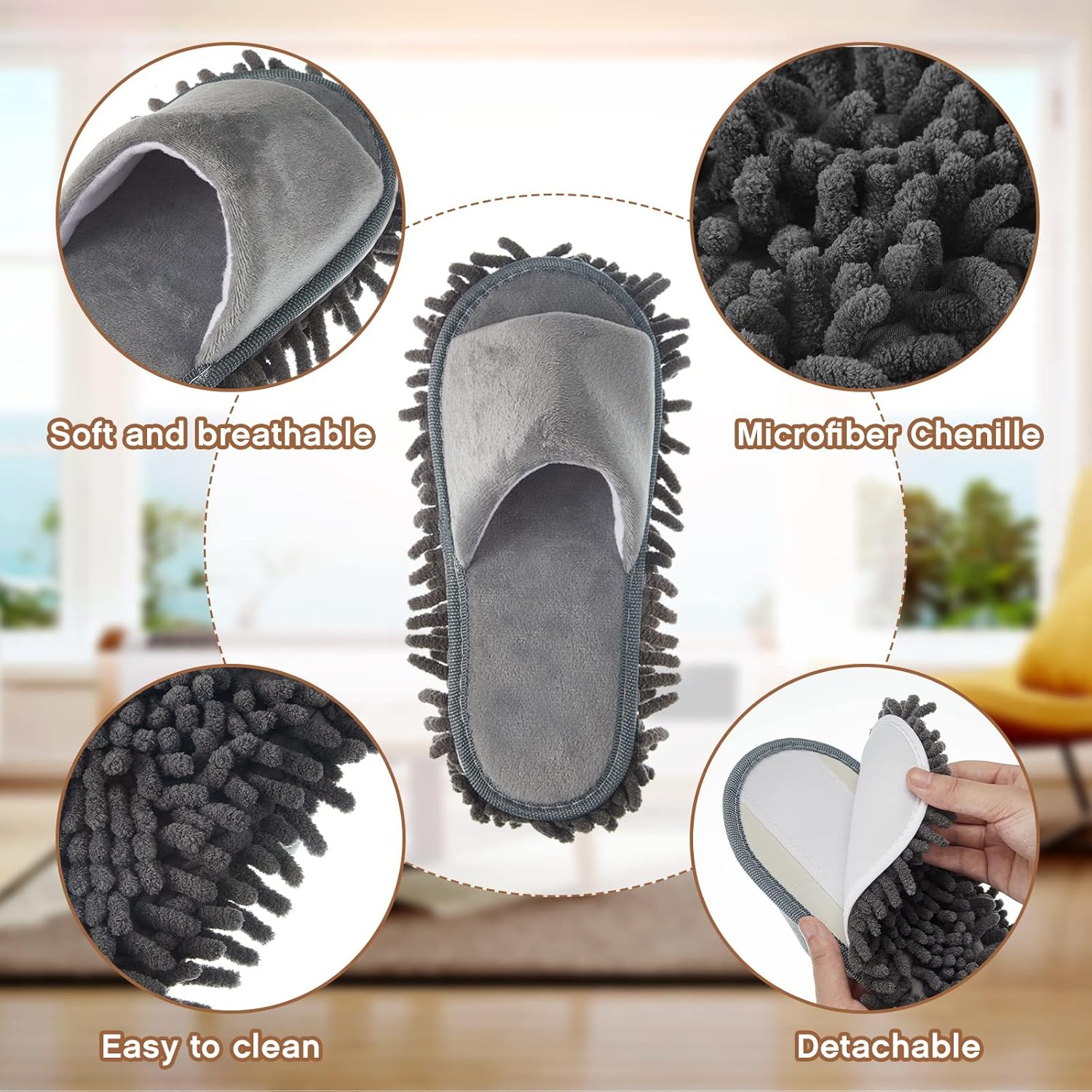 Jecery 4-Pair Washable Mop Slippers