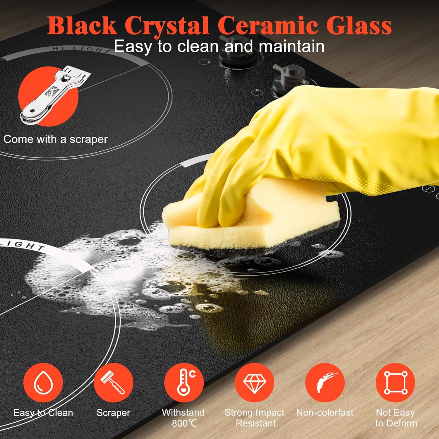 Safety-Enhanced 24-inch Electric Cooktop for 6000W Cooking