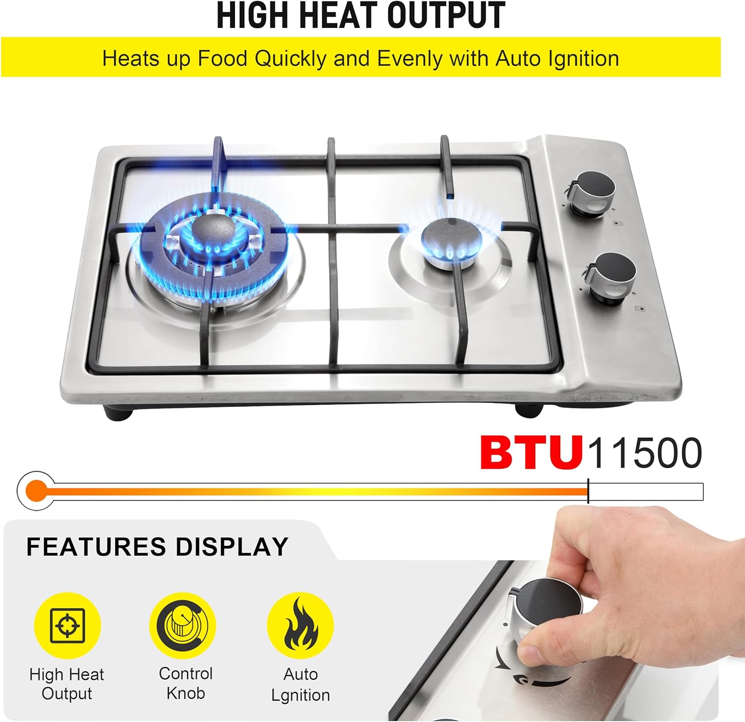 Stainless Steel 12 Gas Cooktop Dual Fuel Outdoor Use Easy to Clean