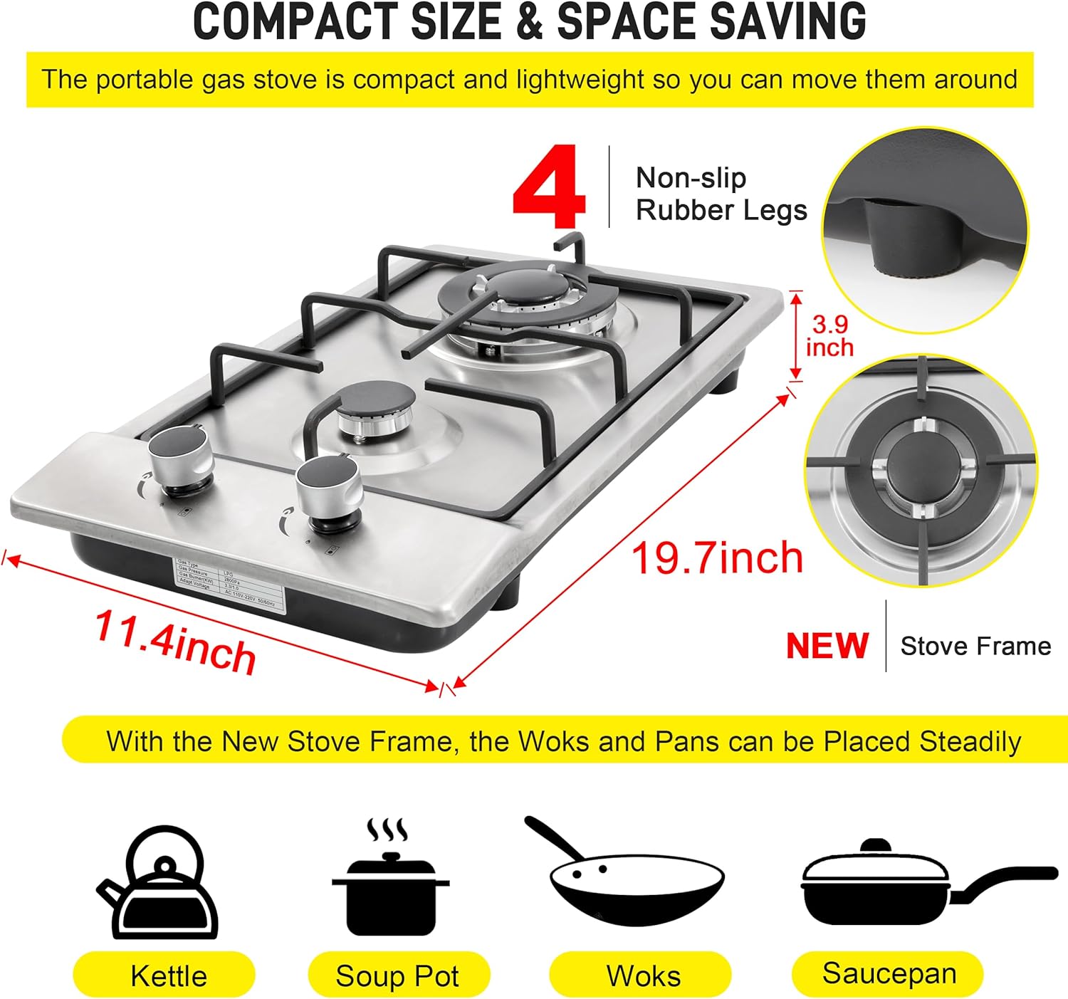 Stainless Steel 12 Gas Cooktop Dual Fuel Outdoor Use Easy to Clean