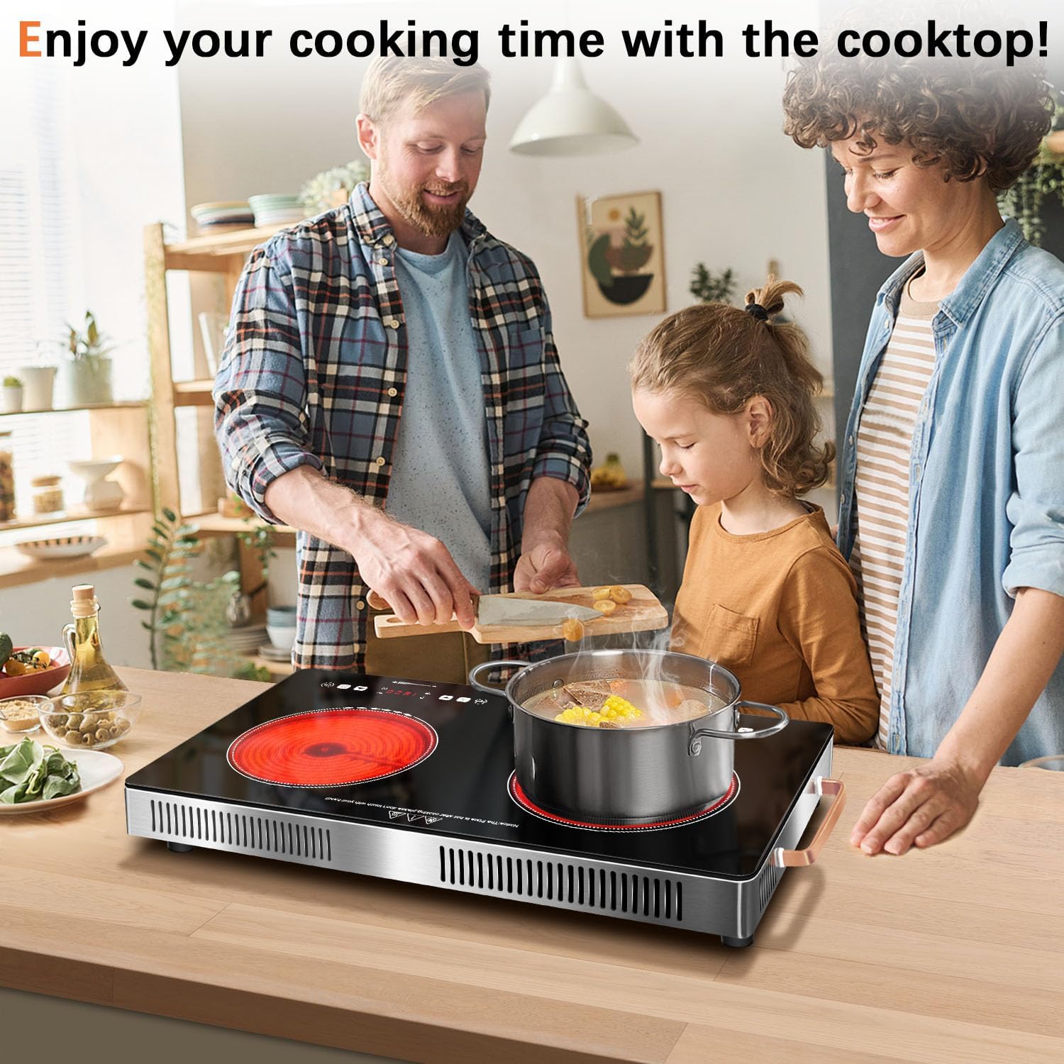 2-Burner Electric Cooktop 2000W Power 24 Inch Safe Portable Timer Included