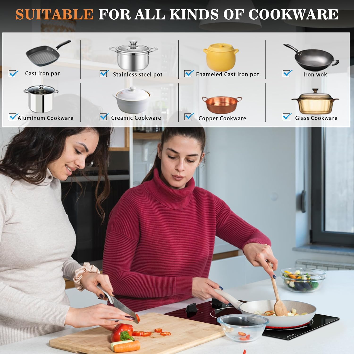 Effortless 110V Plug-In Electric Cooktop with 1400W Power Safety Features