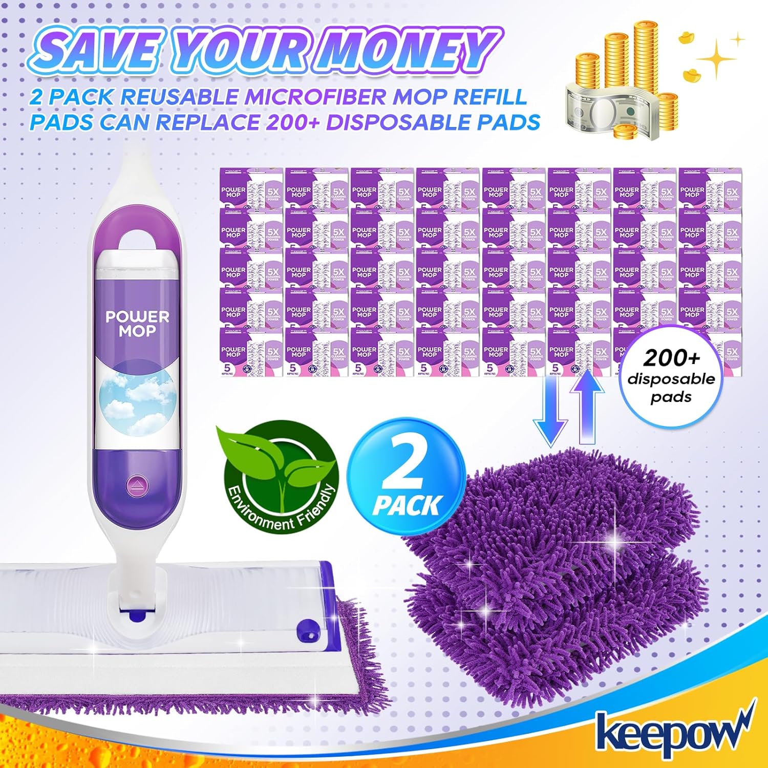 KEEPOW Reusable Power Mop Pads