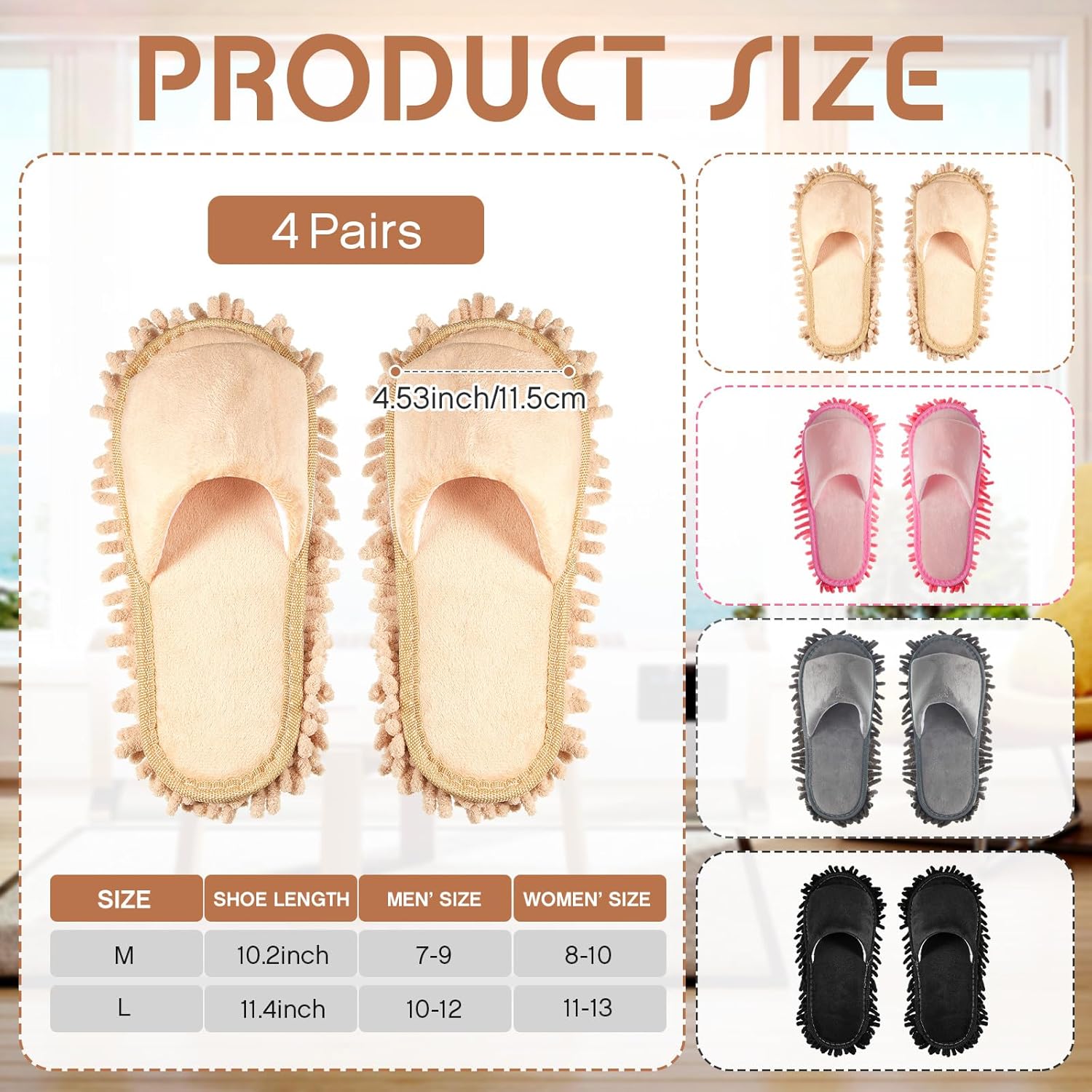 Jecery 4-Pair Washable Mop Slippers
