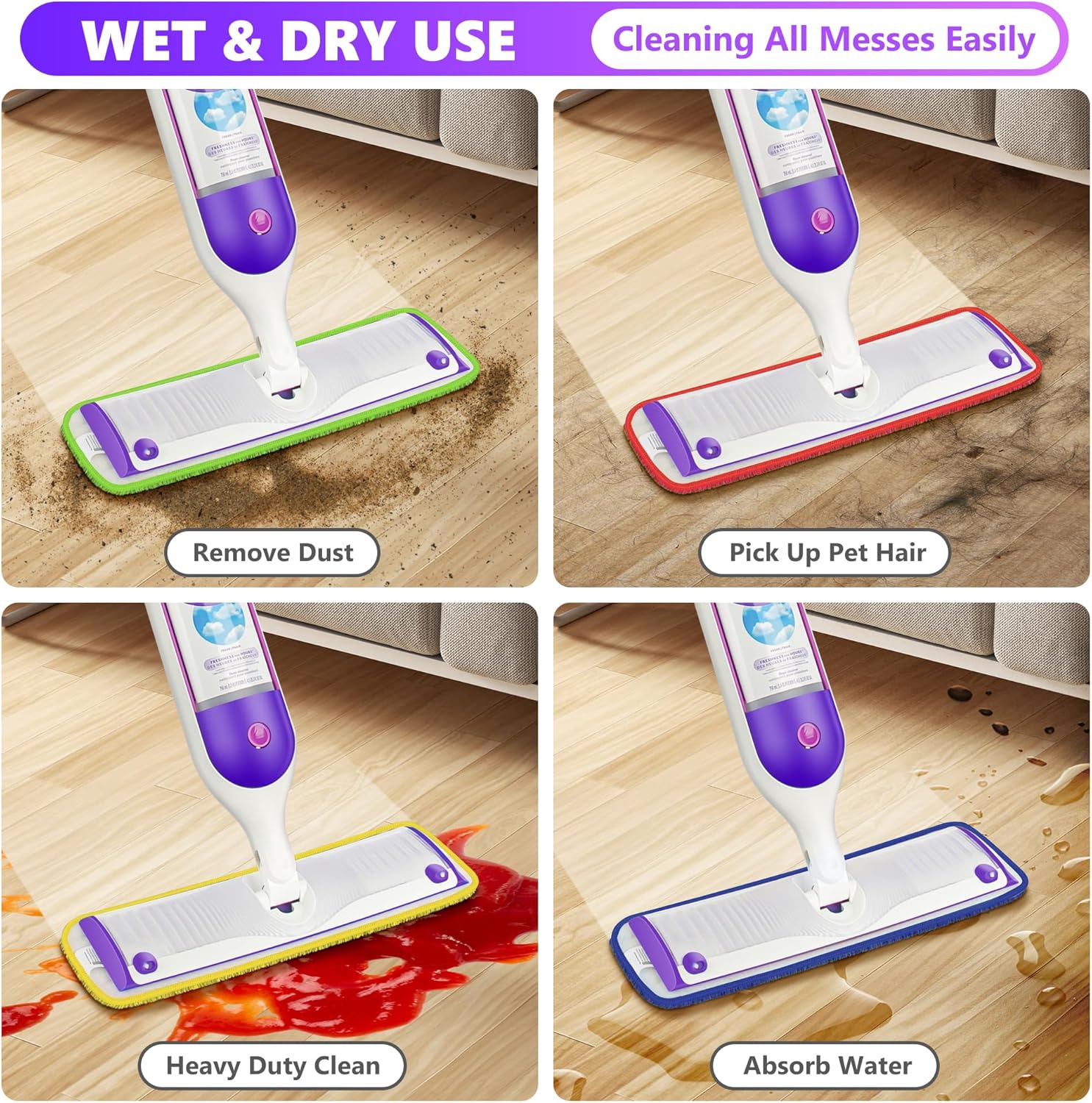 ILAVCOOL 6-Piece Reusable Microfiber Mop Pads