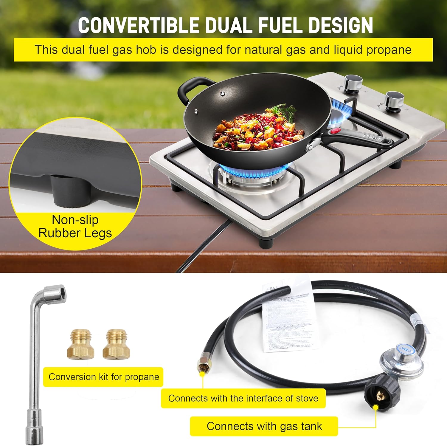 Stainless Steel 12 Gas Cooktop Dual Fuel Outdoor Use Easy to Clean