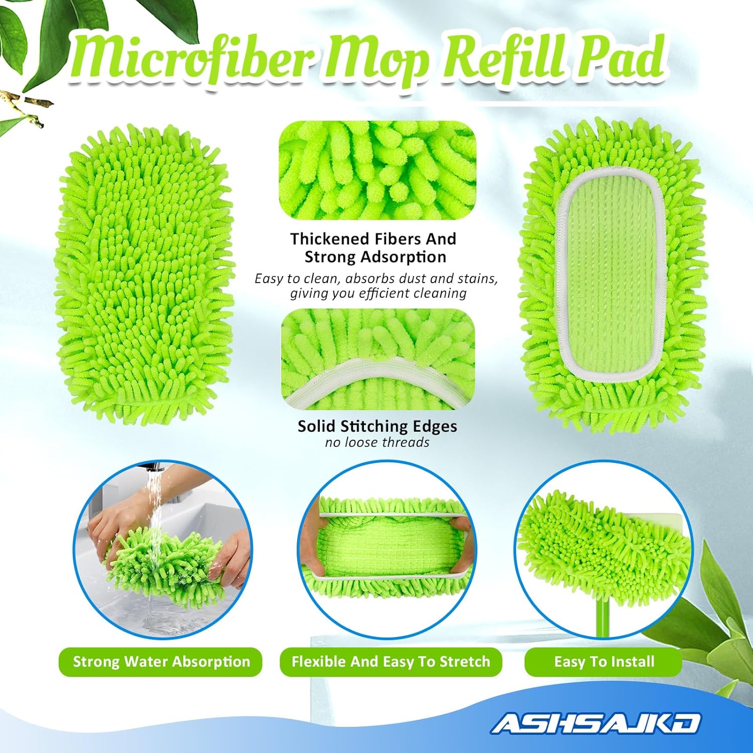 Reusable Mop Pad Refill 8-Pack Swiffer Compatible Microfiber Chenille