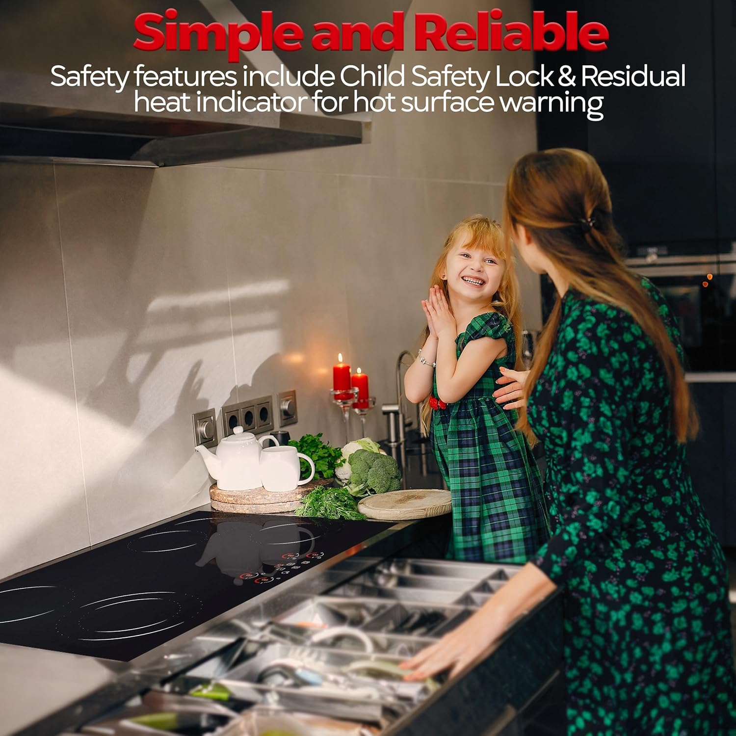 Ramblewood 4-Burner 30 Electric Cooktop 7200W Reliable 99 Mins Timer Secure Design