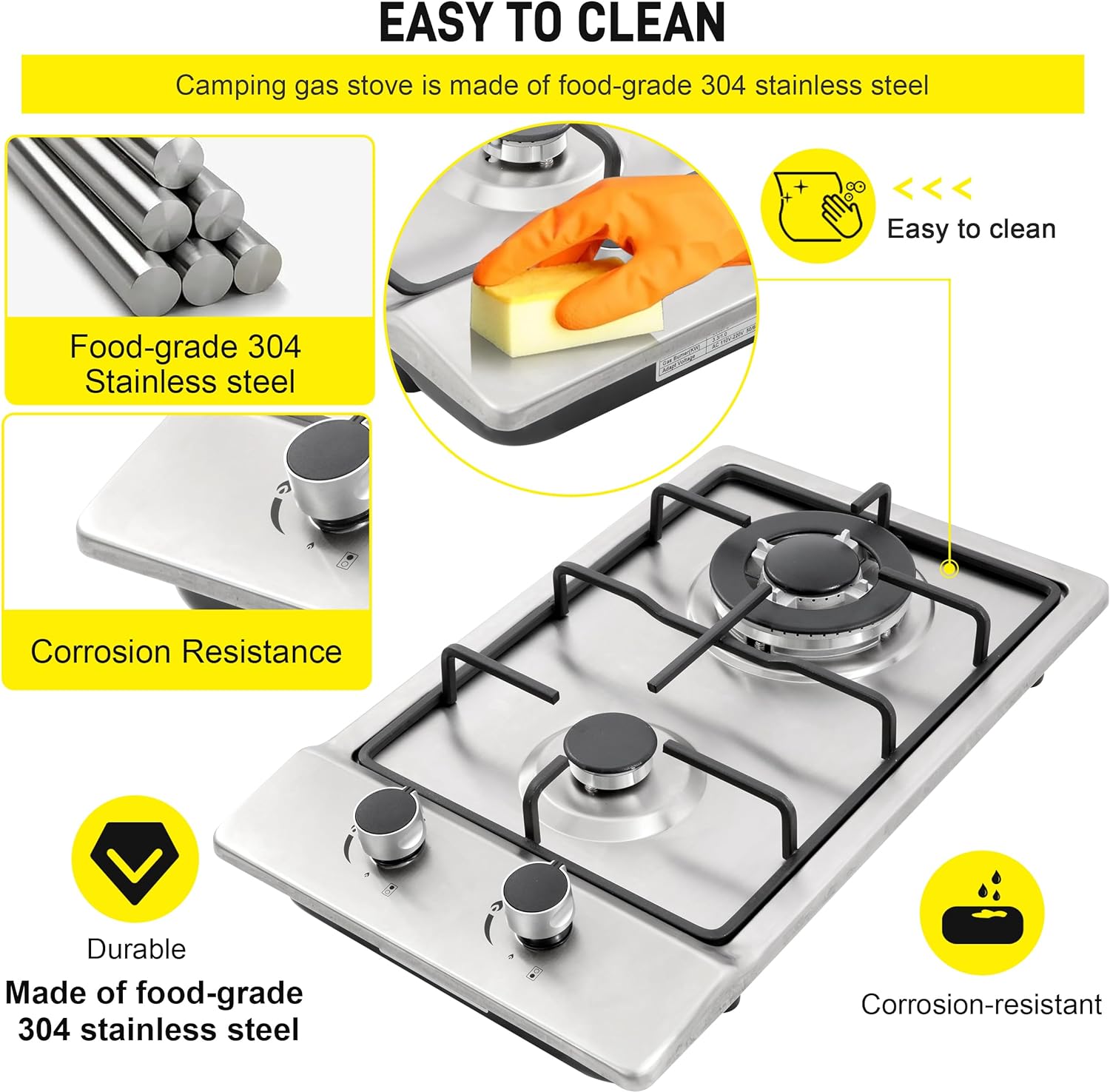 Stainless Steel 12 Gas Cooktop Dual Fuel Outdoor Use Easy to Clean