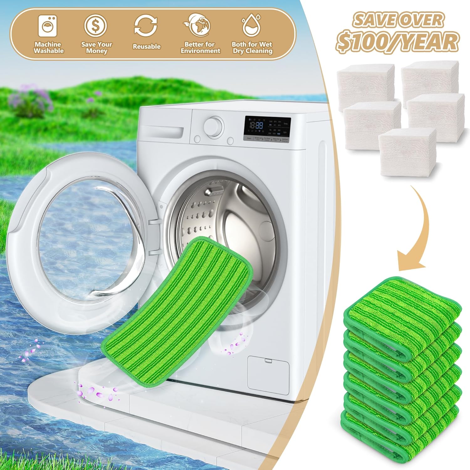 Reusable Mop Pads for Swiffer Sweeper Mops