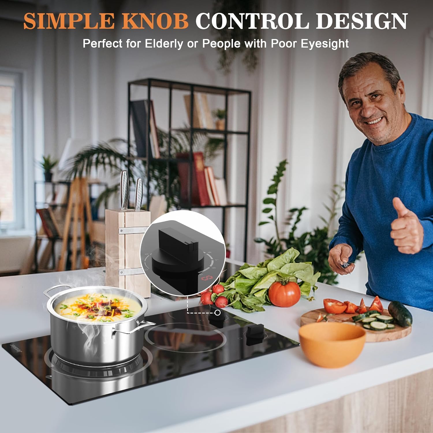 Effortless 110V Plug-In Electric Cooktop with 1400W Power Safety Features