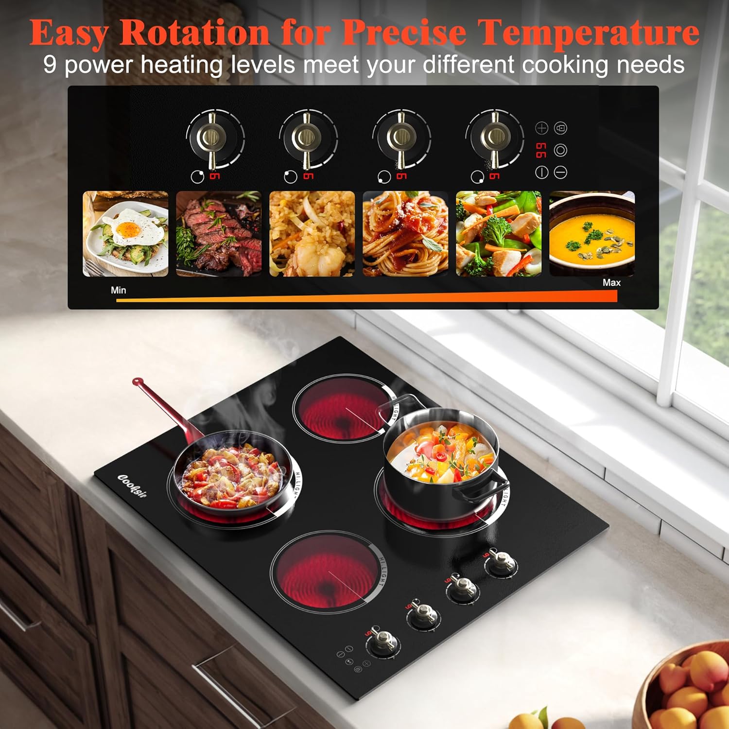 Safety-Enhanced 24-inch Electric Cooktop for 6000W Cooking