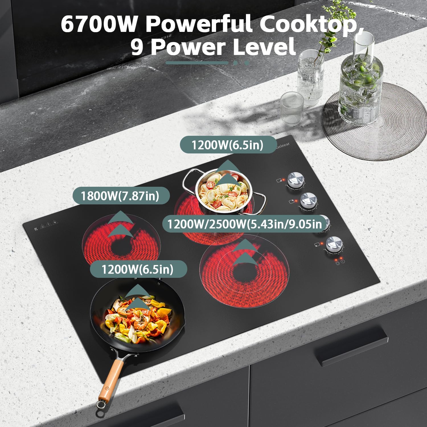 Powerful 30 Electric Cooktop Built-In Ceramic Surface