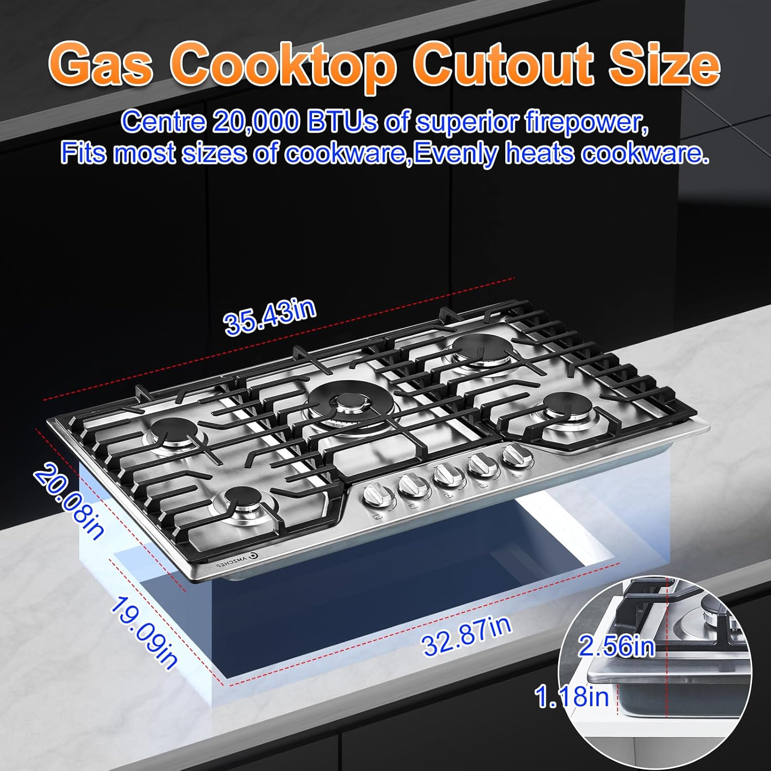 AMZCHEF 36-inch Gas Cooktop with 5Italian Sabaf Burners