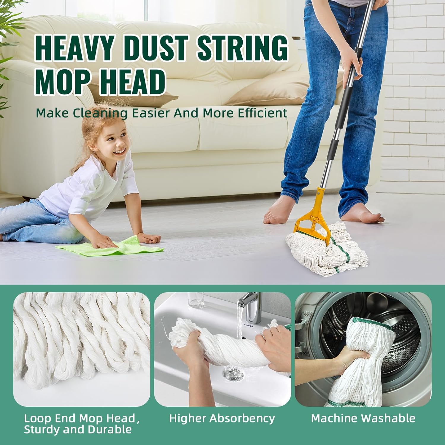 CM Commercial Mop 20oz White 3-Pack Industrial Mop Heads