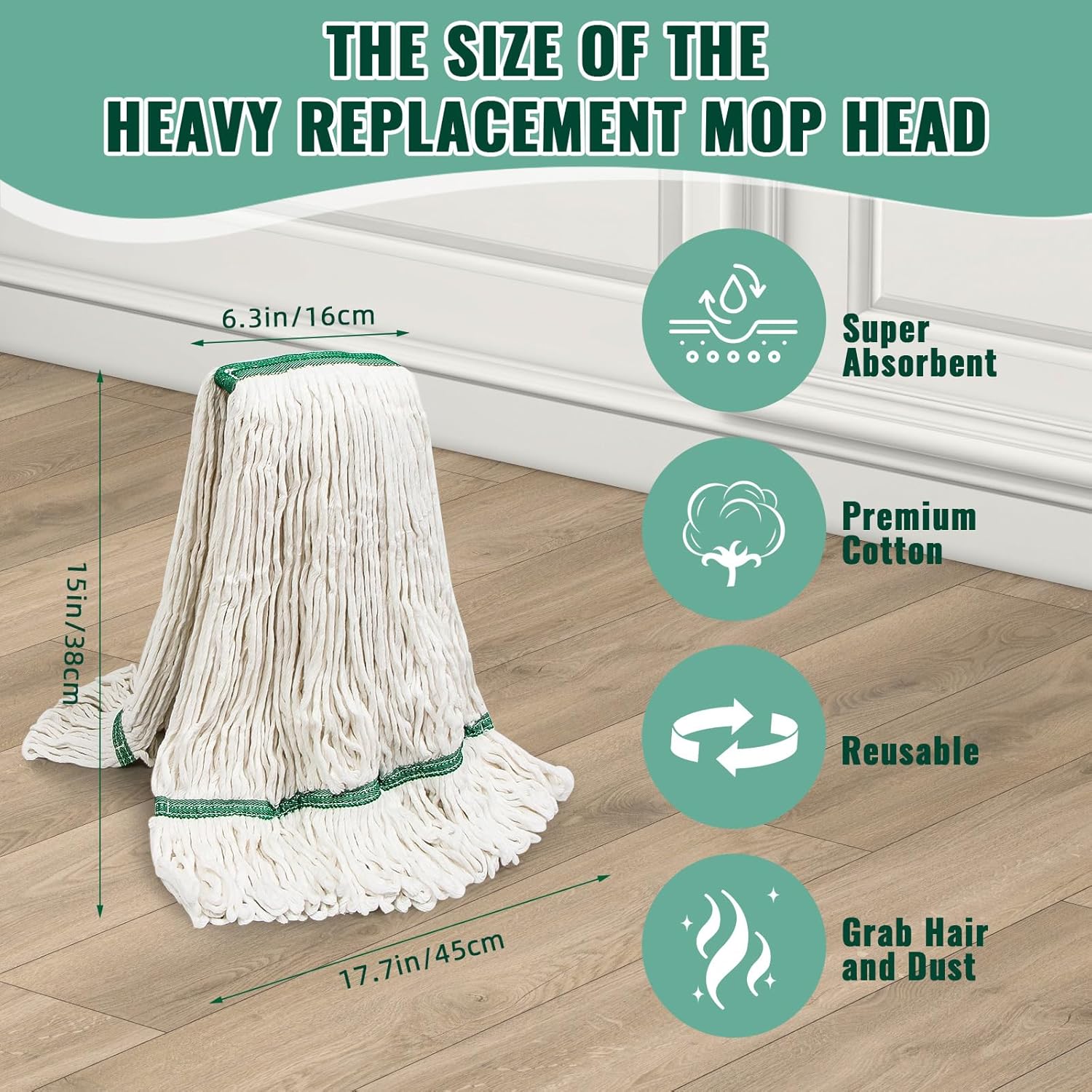 CM Commercial Mop 20oz White 3-Pack Industrial Mop Heads