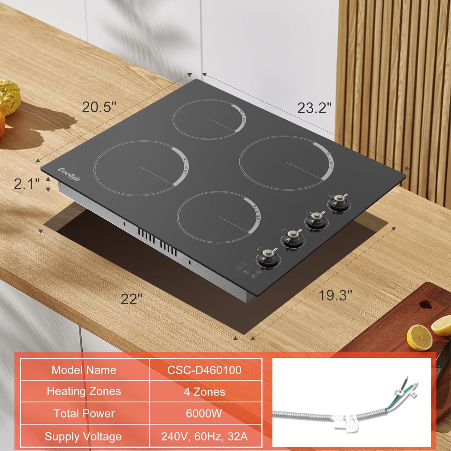 Safety-Enhanced 24-inch Electric Cooktop for 6000W Cooking