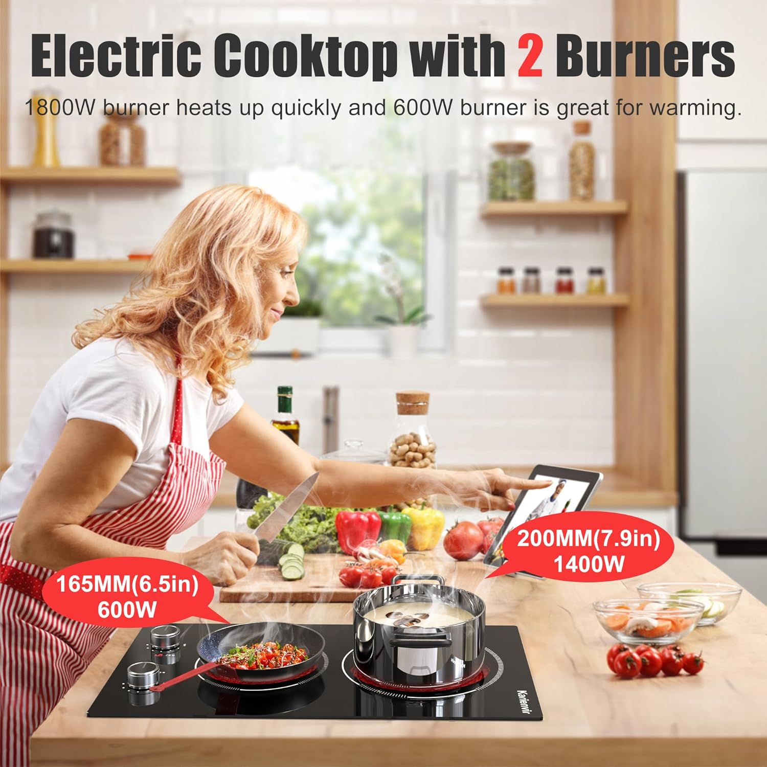 12-Inch Electric Cooktop 2 Burners CeramicsurfacePlug InEasy to Use