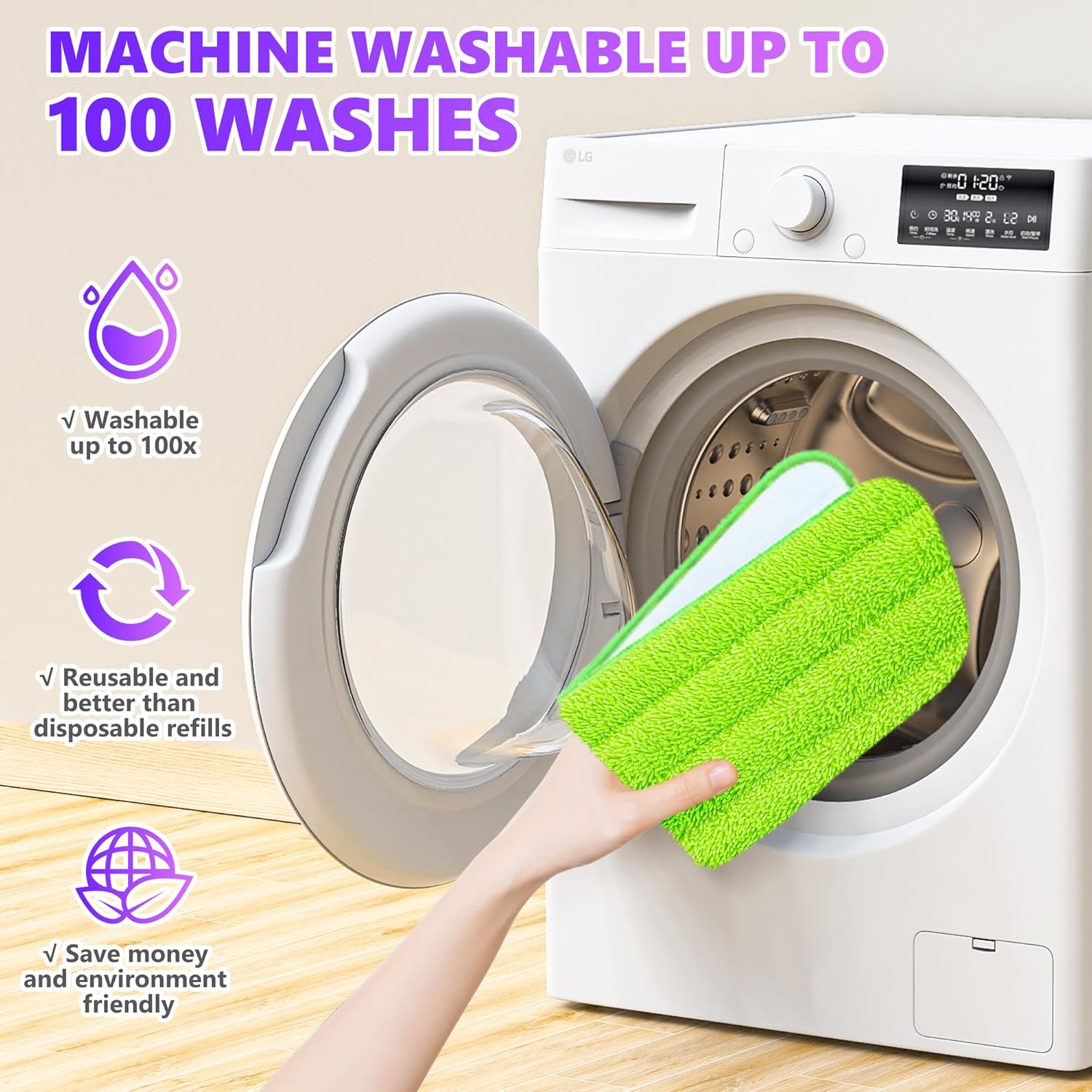 ILAVCOOL 6-Piece Reusable Microfiber Mop Pads