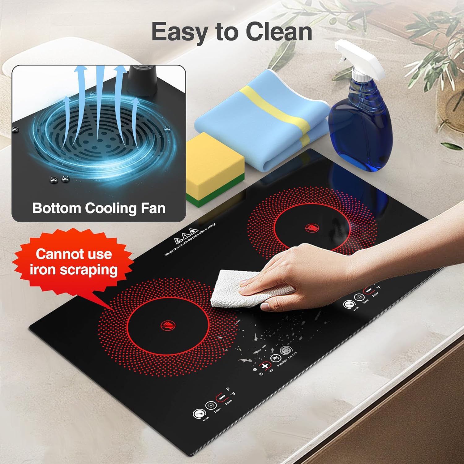 2-Burner Electric Cooktop with Timer and Safety Features
