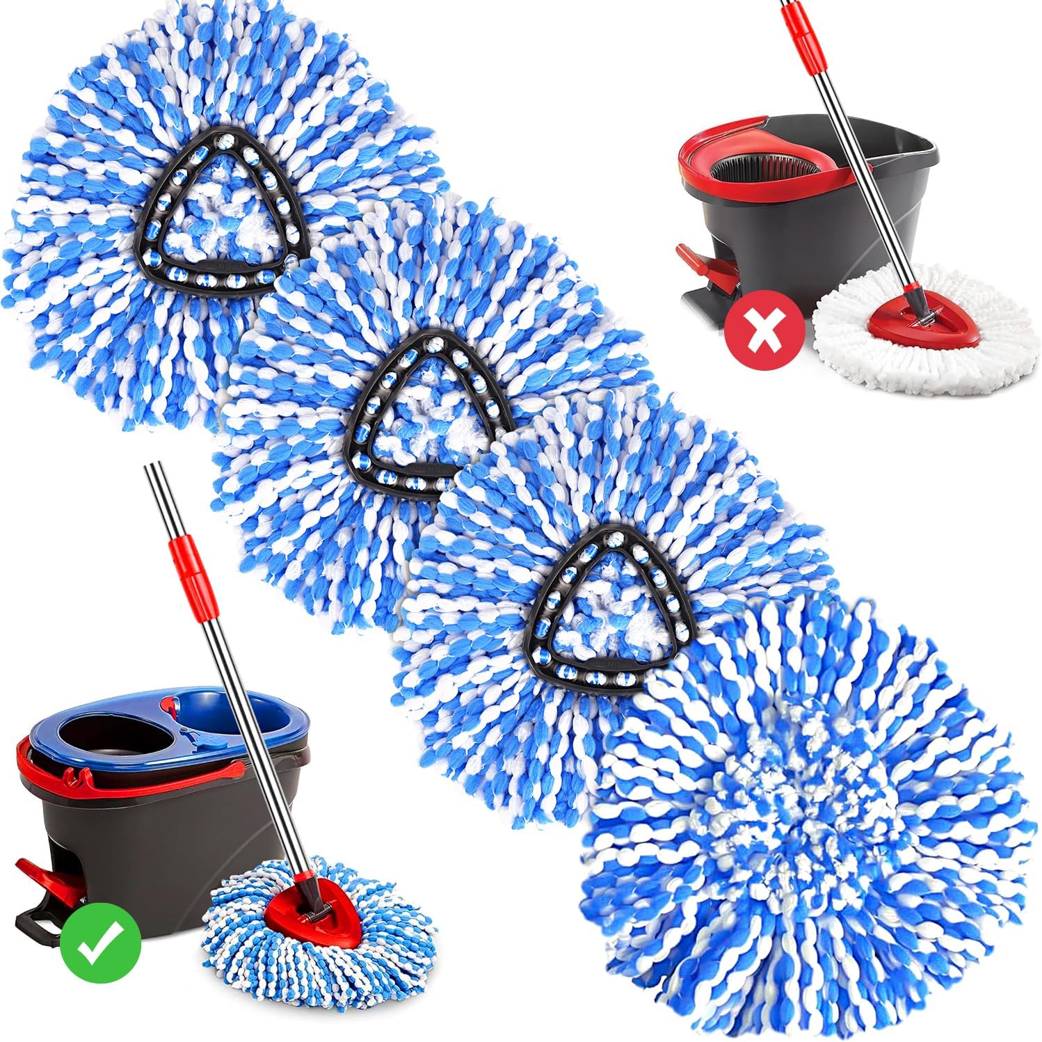 4 Pack O Cedar Mop Replacement Heads for Rinse Clean 2 System