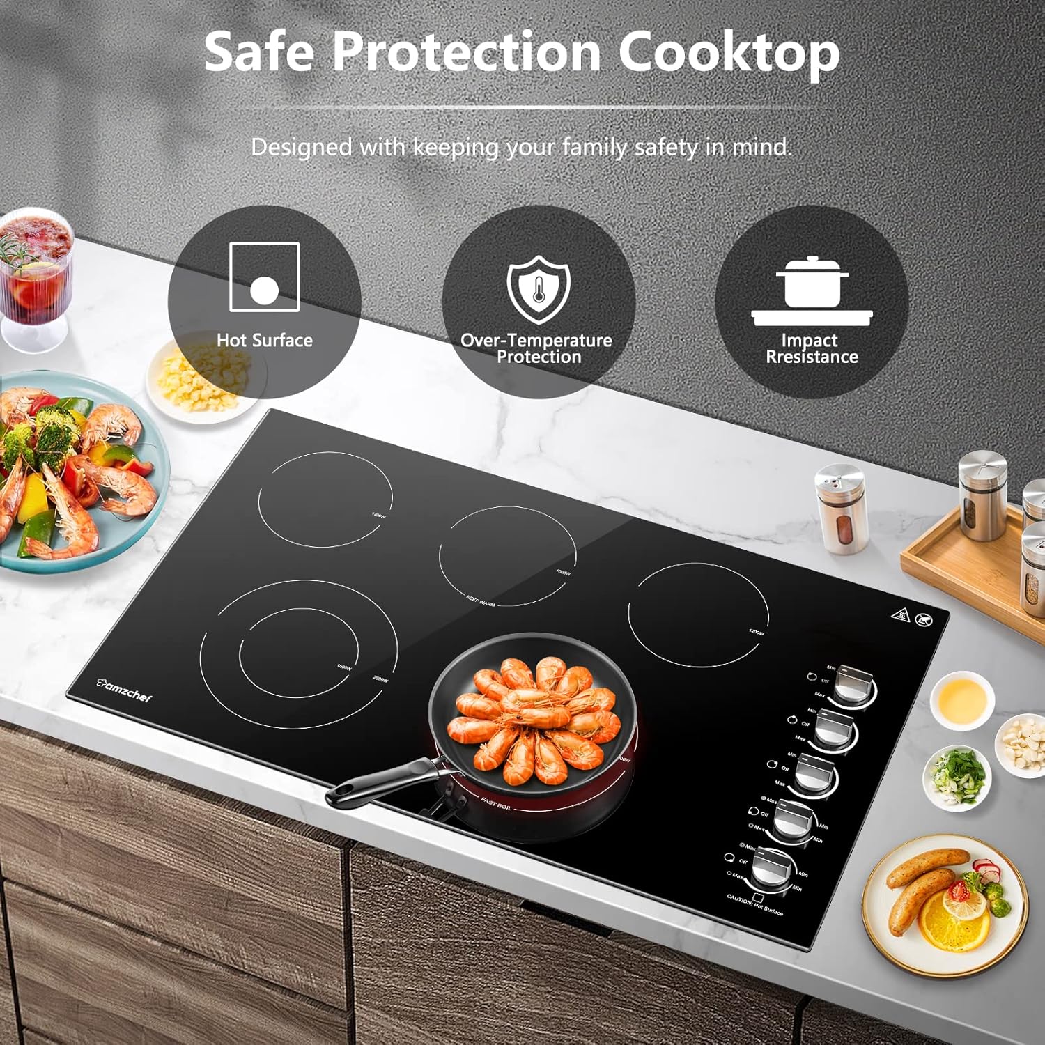 5-Burner Built-In Electric Stove with Ceramic Surface 8900W