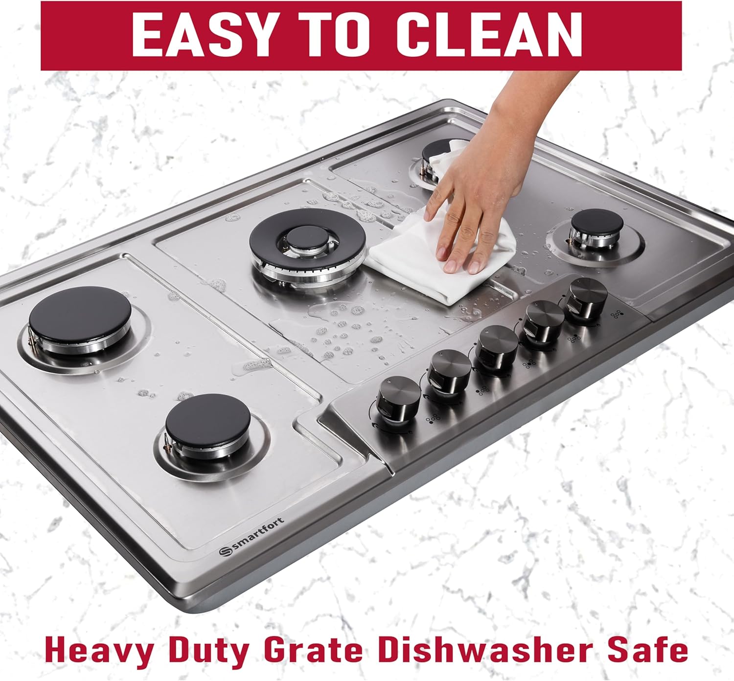 5-Burner Gas Cooktop High Power Dual Fuel with Thermocouple Protection