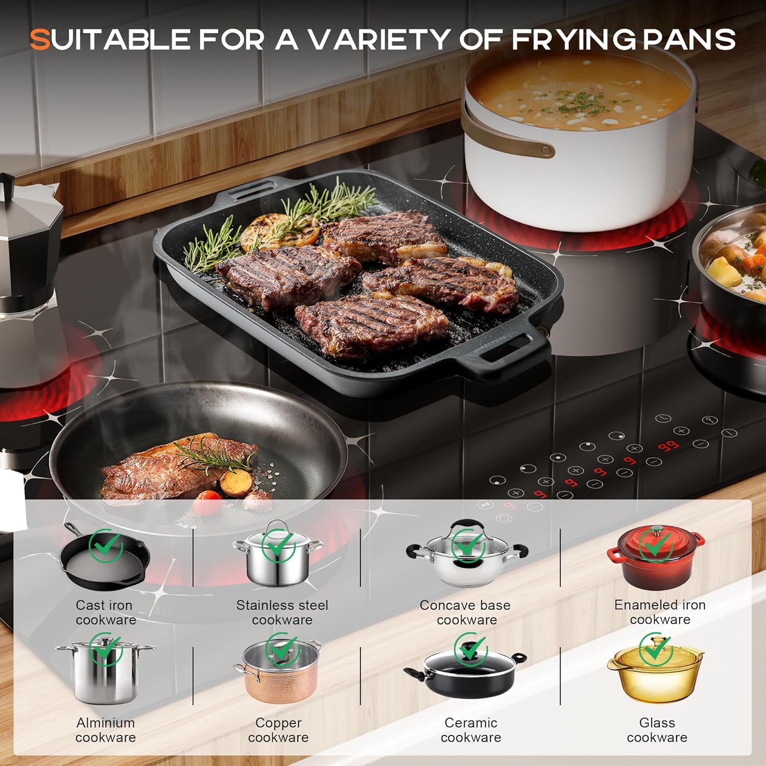 Modern 30-inch Electric Cooktop with Sensor Touch Control