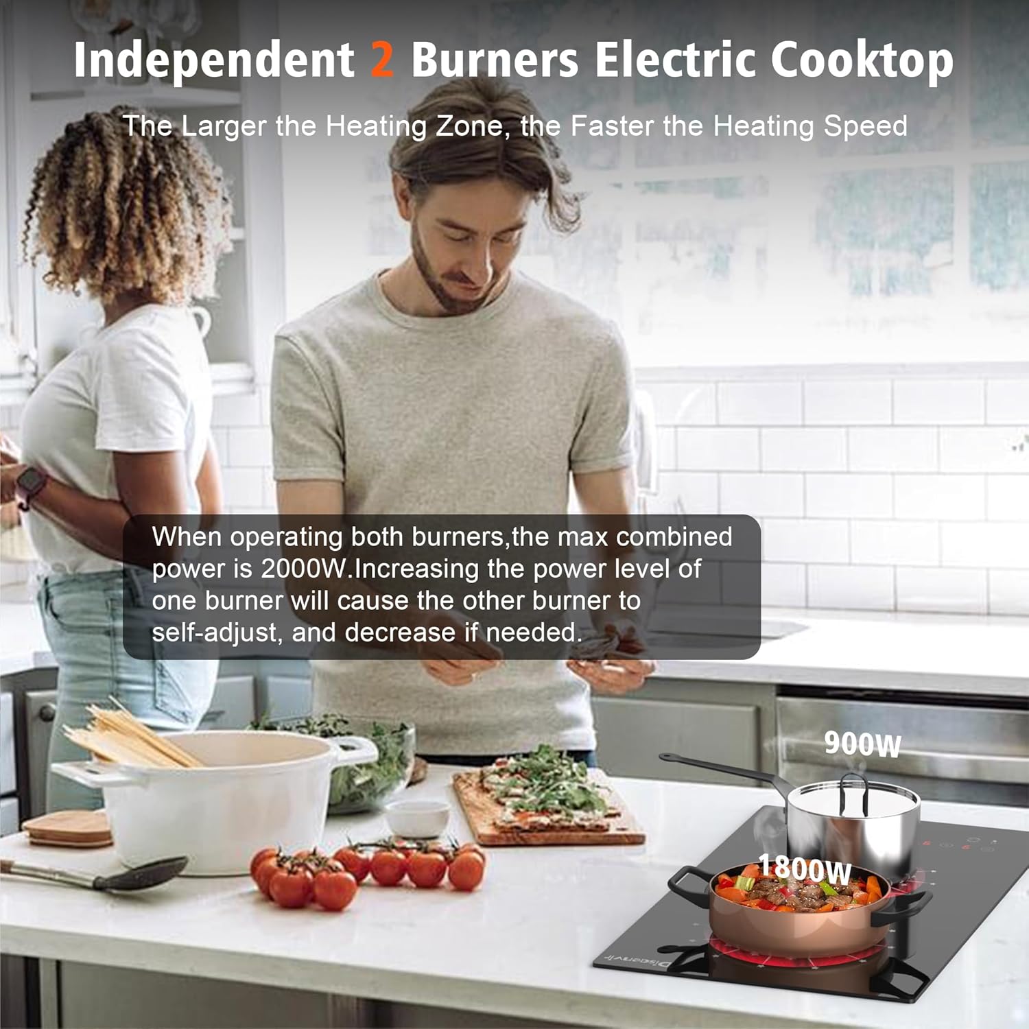 Disaenvir 12-inch electric cooktop 2-burner compact dual zones 2000W 110V