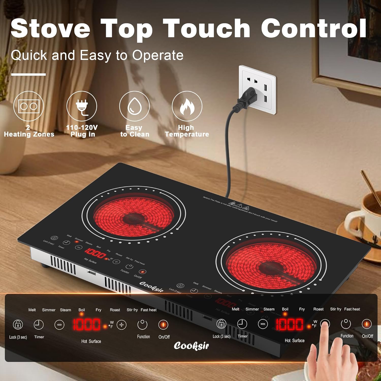 Safety-Centric 2-Burner Electric Cooktop - Built-In Countertop Option Timer Safety Lock