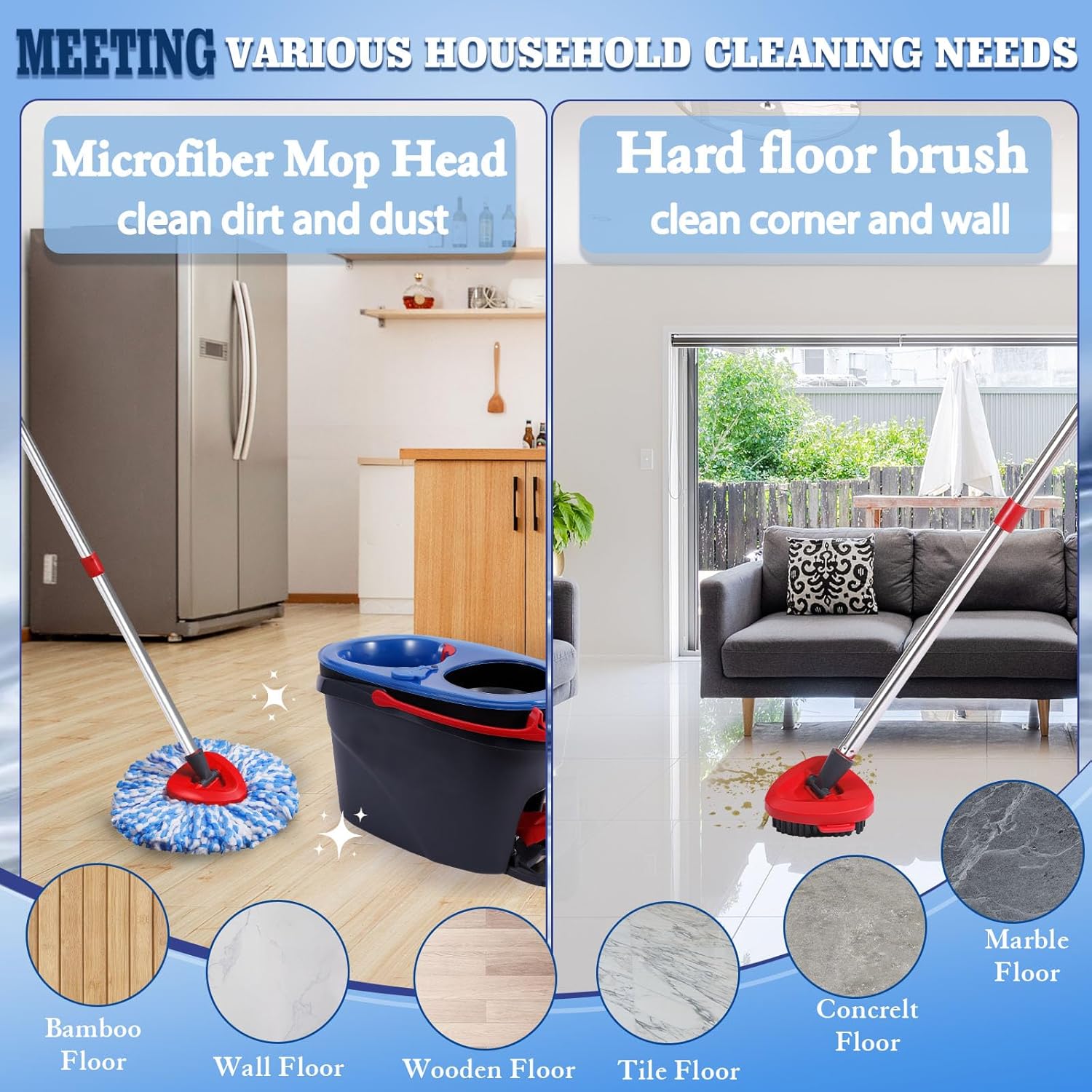 4-Pack Replacement Heads for Oceda RinseClean Mops Microfiber Mopping Set