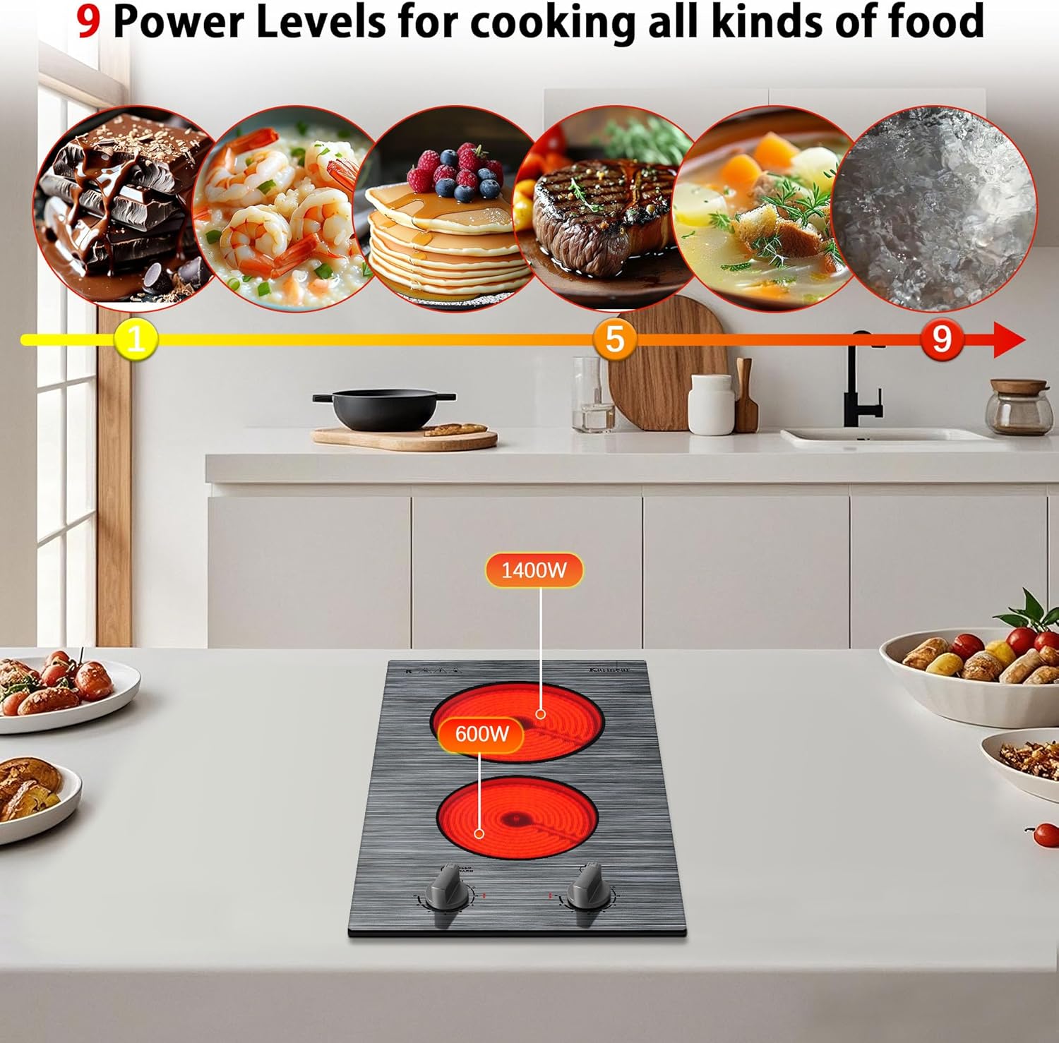 KarinAr 2-Burner Electric Cooktop Plug Play