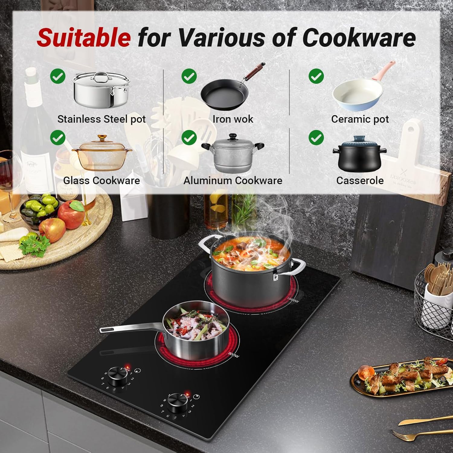 AMZCHEF 12Inch 2 Burner Electric Cooktop