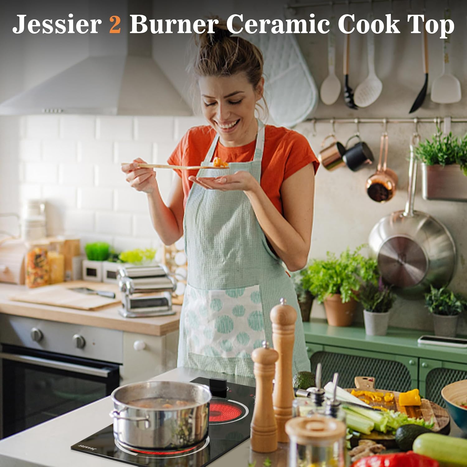 Effortless 110V Plug-In Electric Cooktop with 1400W Power Safety Features