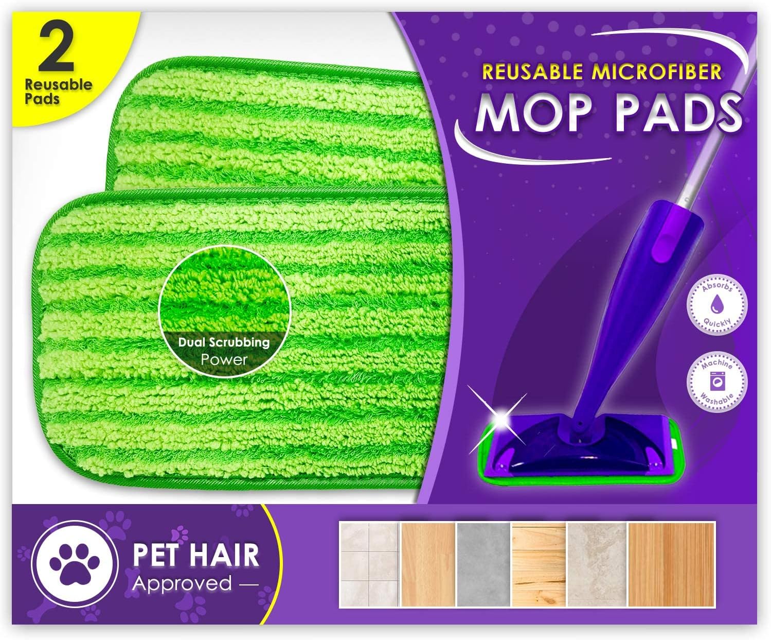Eco-Friendly Swiffer WetJet Compatible Mop Pads 2-Pack - Reusable Machine Washable