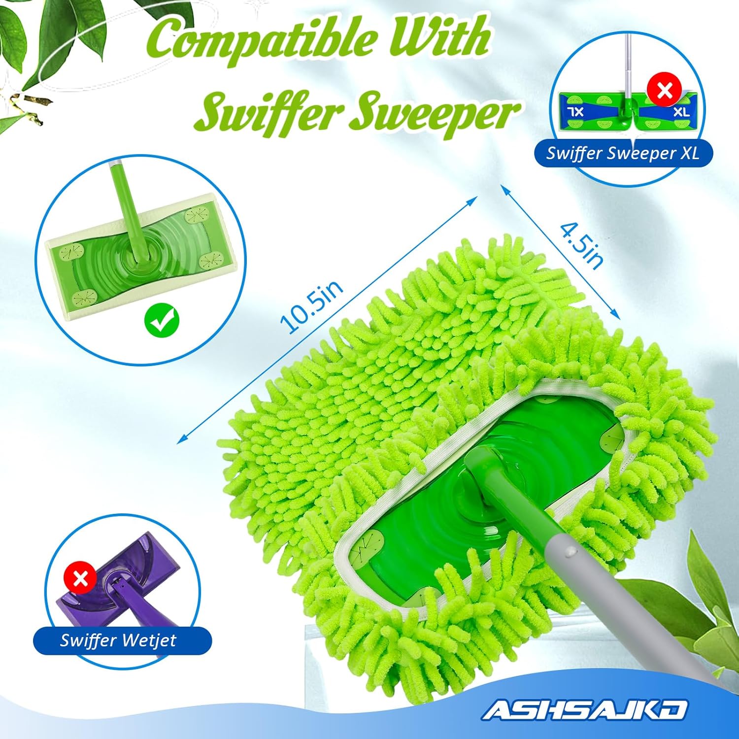 Reusable Mop Pad Refill 8-Pack Swiffer Compatible Microfiber Chenille