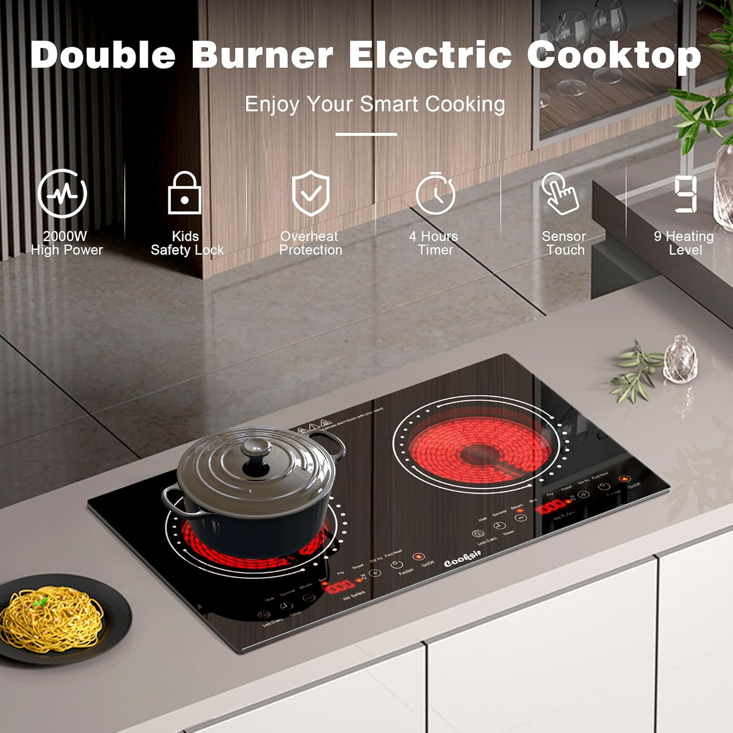 Safety-Centric 2-Burner Electric Cooktop - Built-In Countertop Option Timer Safety Lock