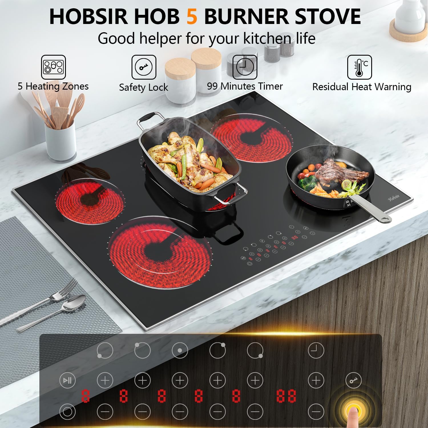 Modern Black 30 Electric Cooktop 8400W