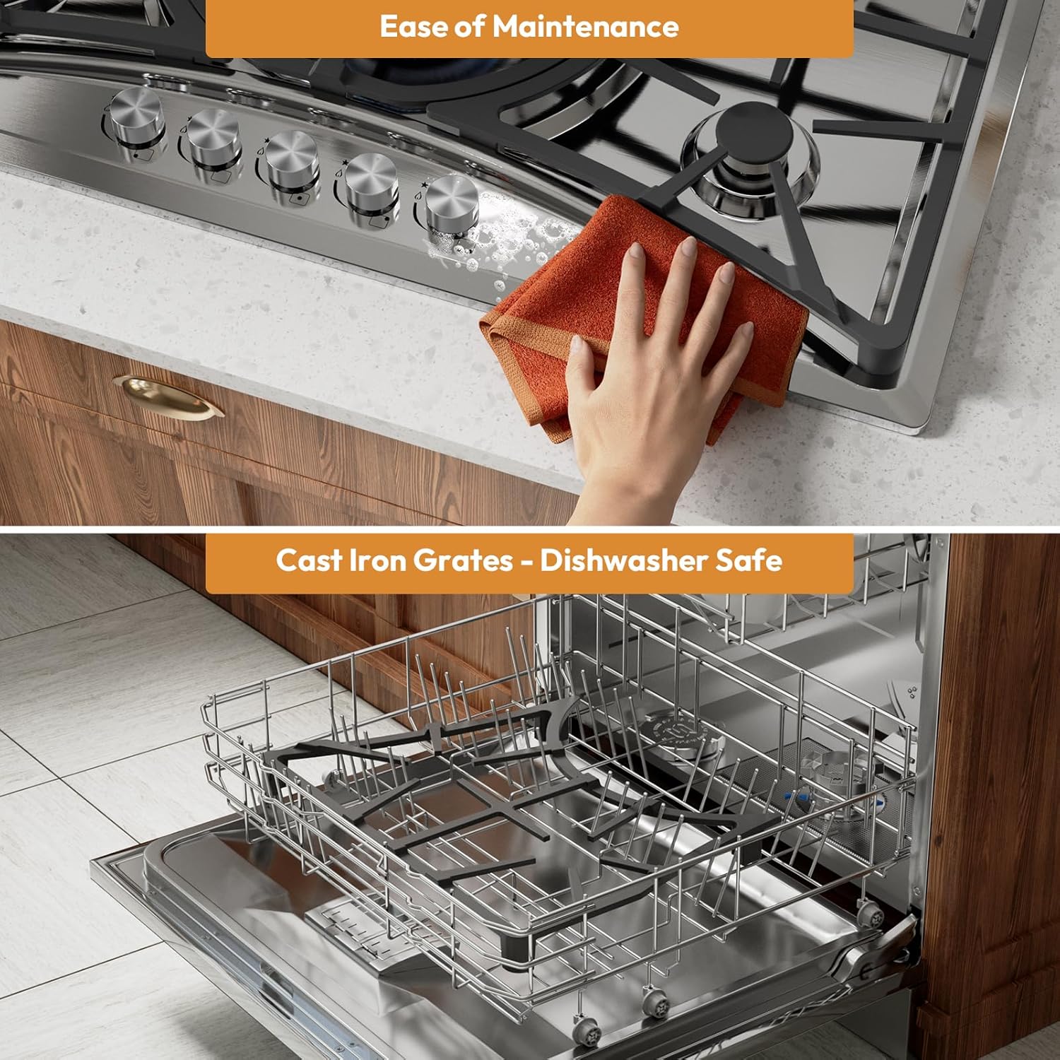 36-Inch LPGNG Convertible Gas Stove with Flame Protection