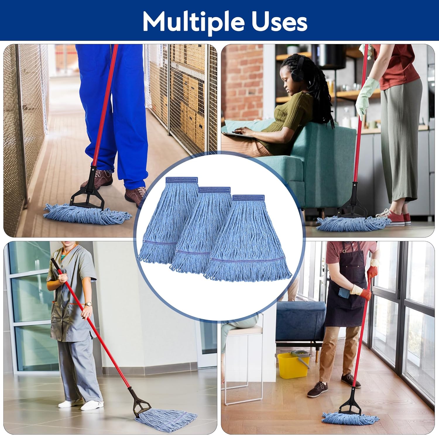 High-Quality Mop Head for Commercial Use Blue Cotton Loop