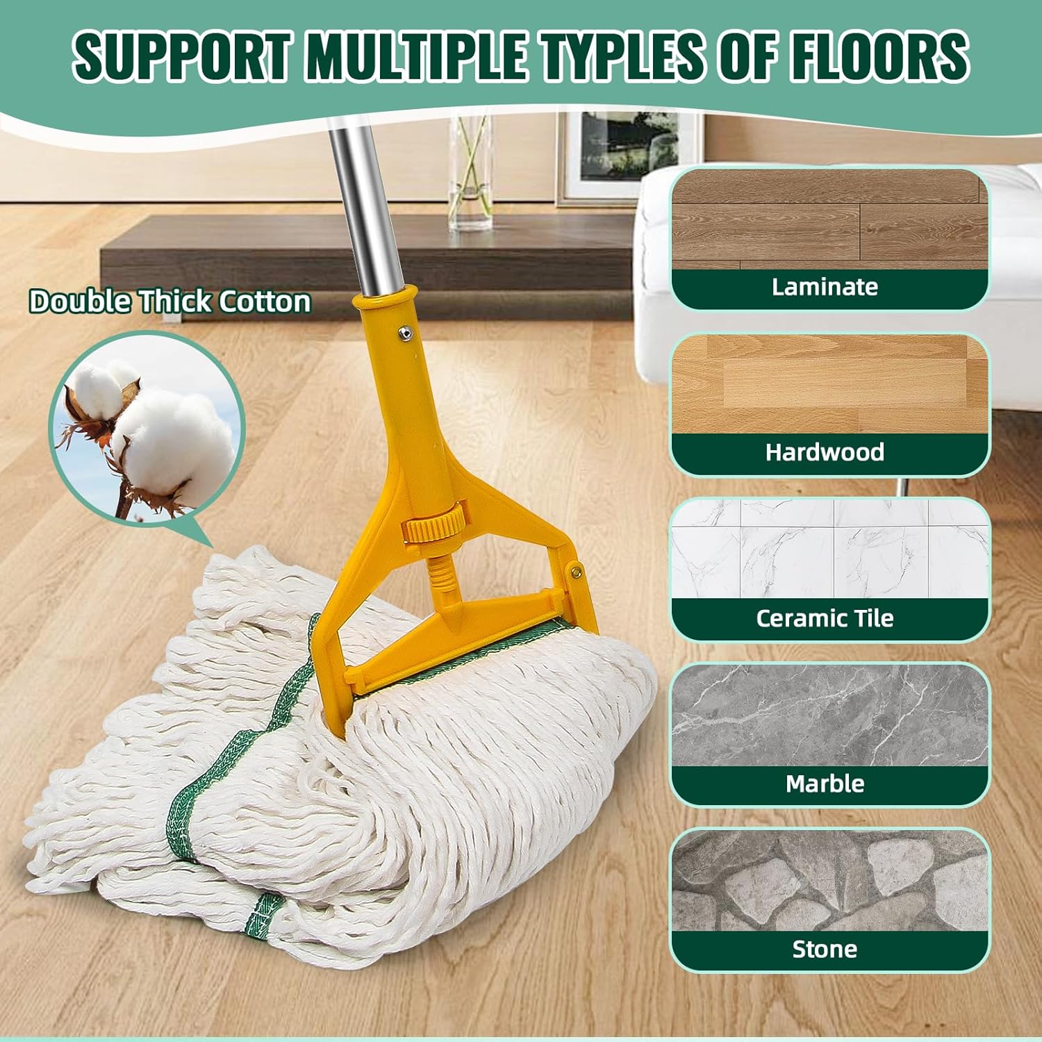 CM Commercial Mop 20oz White 3-Pack Industrial Mop Heads