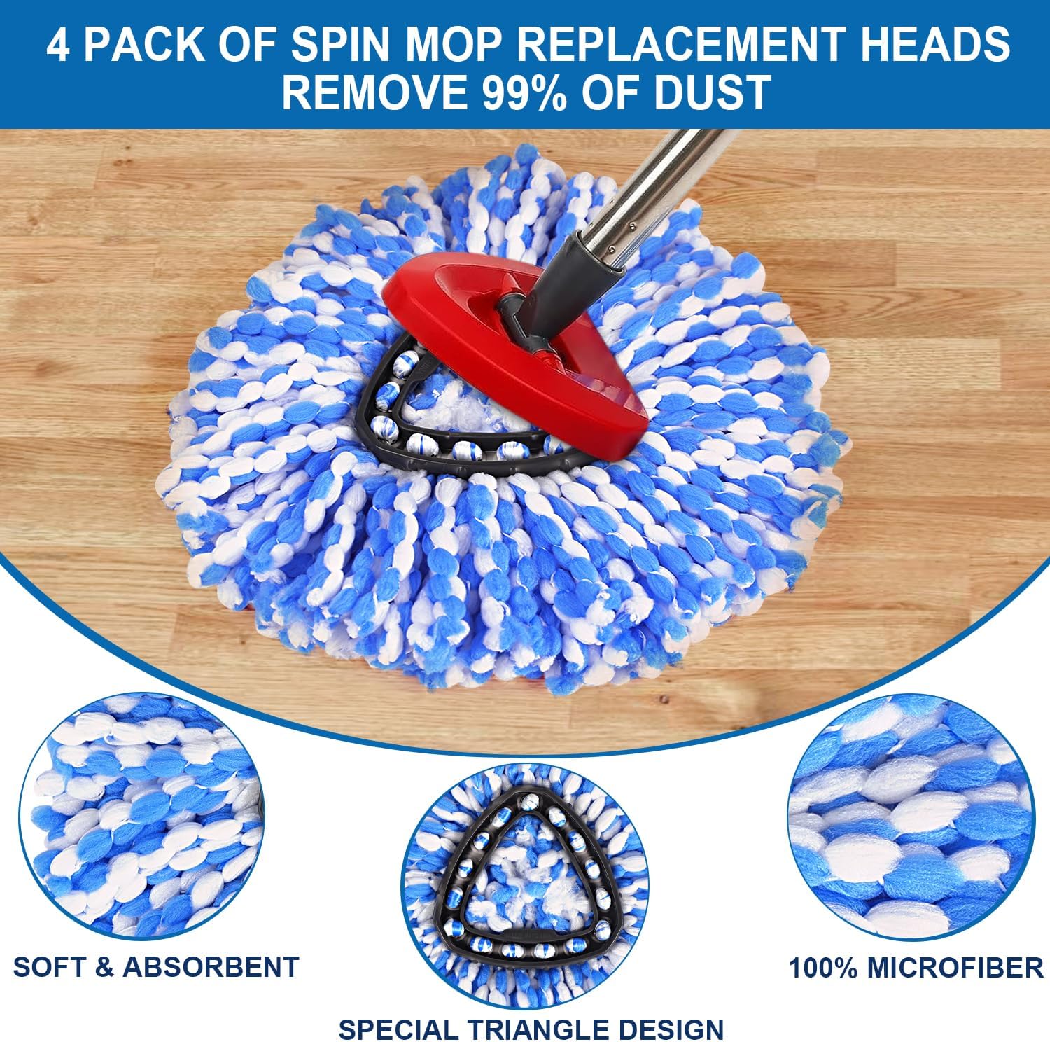 4 Pack O Cedar Mop Replacement Heads for Rinse Clean 2 System