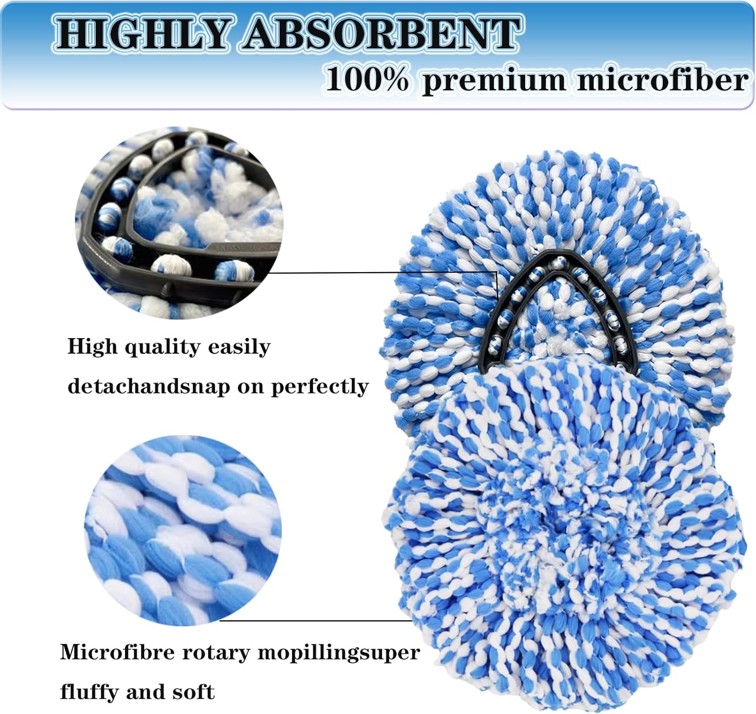 3-Piece Fluffy Microfiber Mop Heads