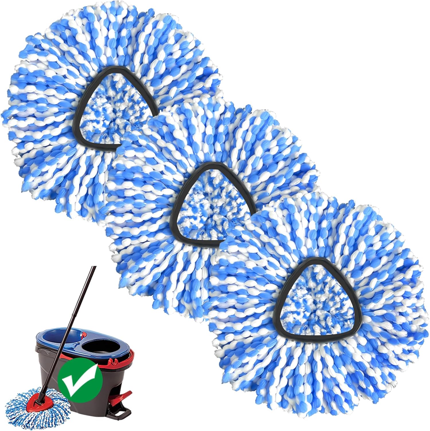 3-Pack Spin Mop Heads Deep Cleaning Machine Washable
