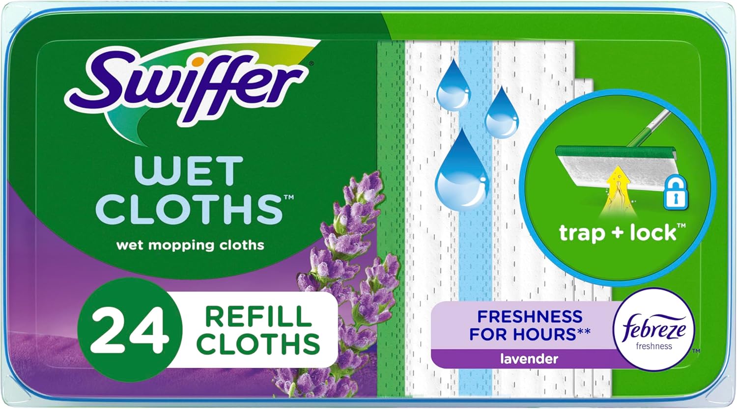 Swiffer Sweeper Wet Mopping with Febreze Freshness Lavender 24 Count
