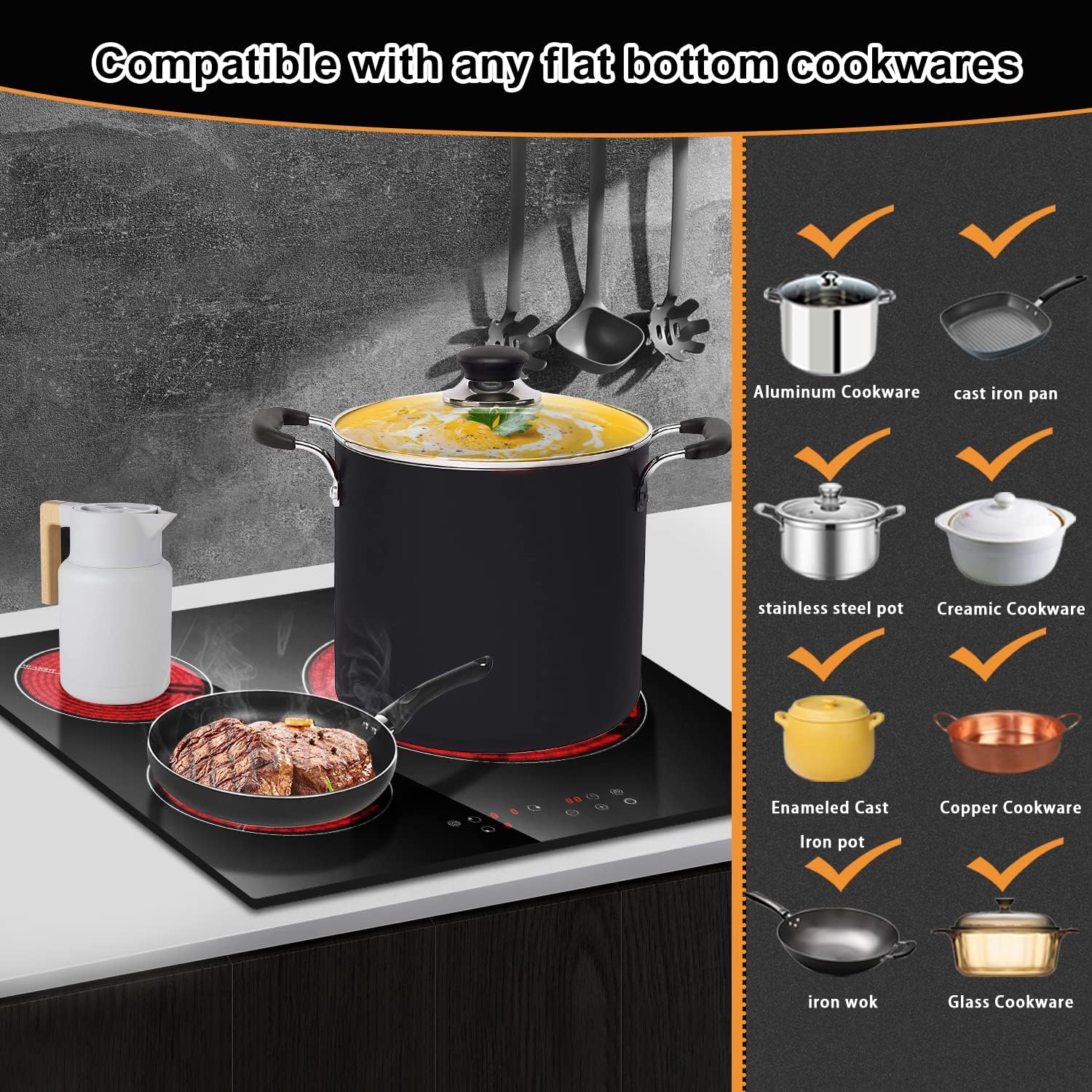 3-Burner Electric Cooktop 24 Built-In Ceramic Glass for Perfect Cooking