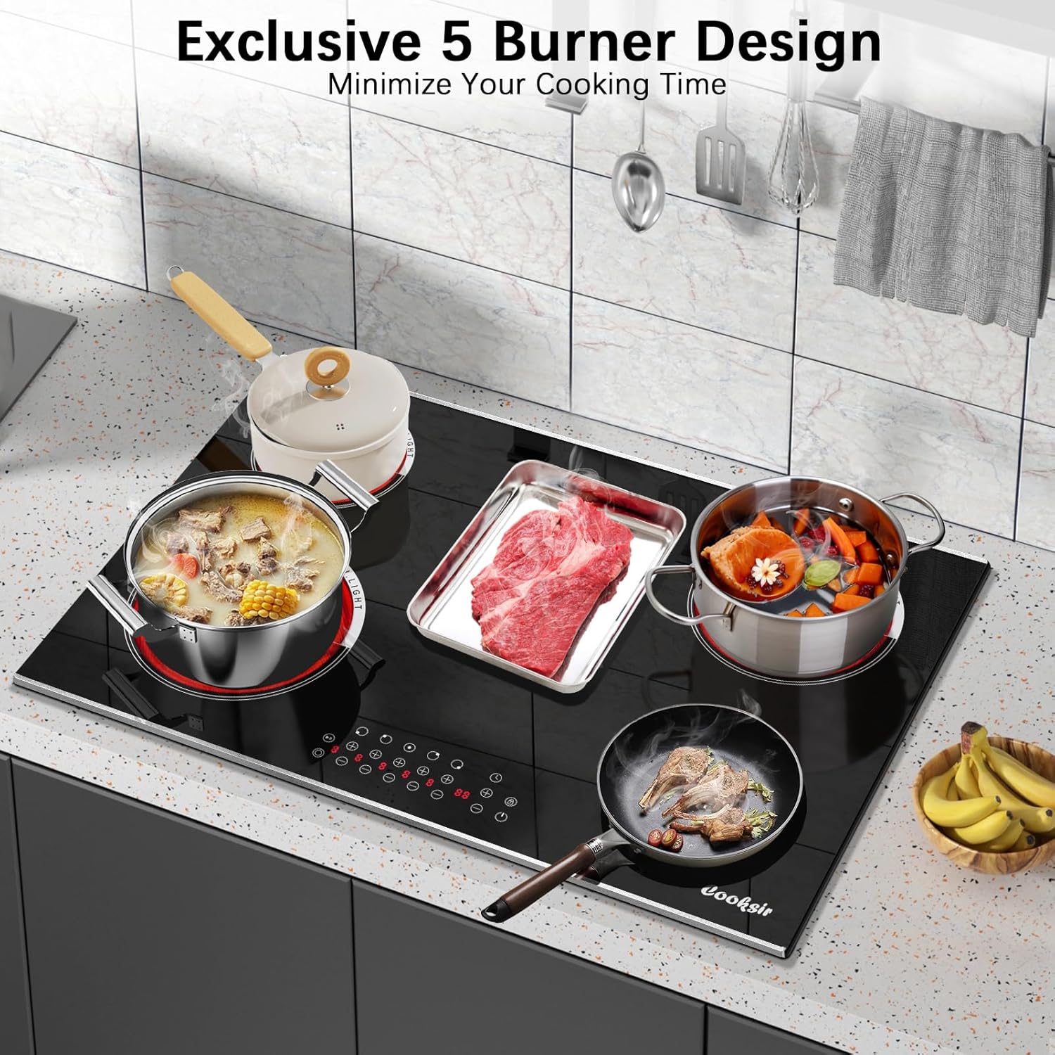 Cooksir 5-Burner 30-Inch Electric Cooktop with 8400W Power