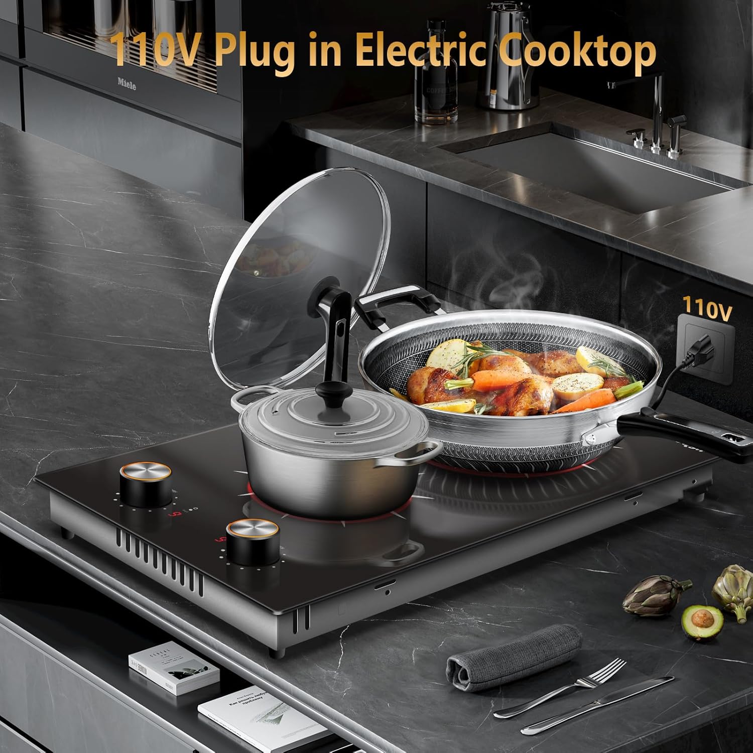 Compact Powerful 2-Burner Electric Cooktop for Home Camping