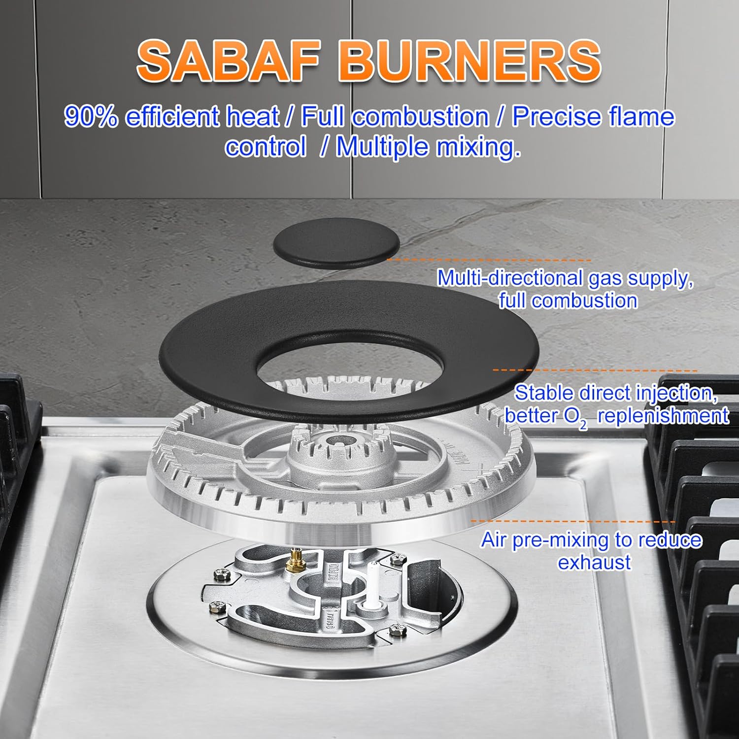 AMZCHEF 36-inch Gas Cooktop with 5Italian Sabaf Burners